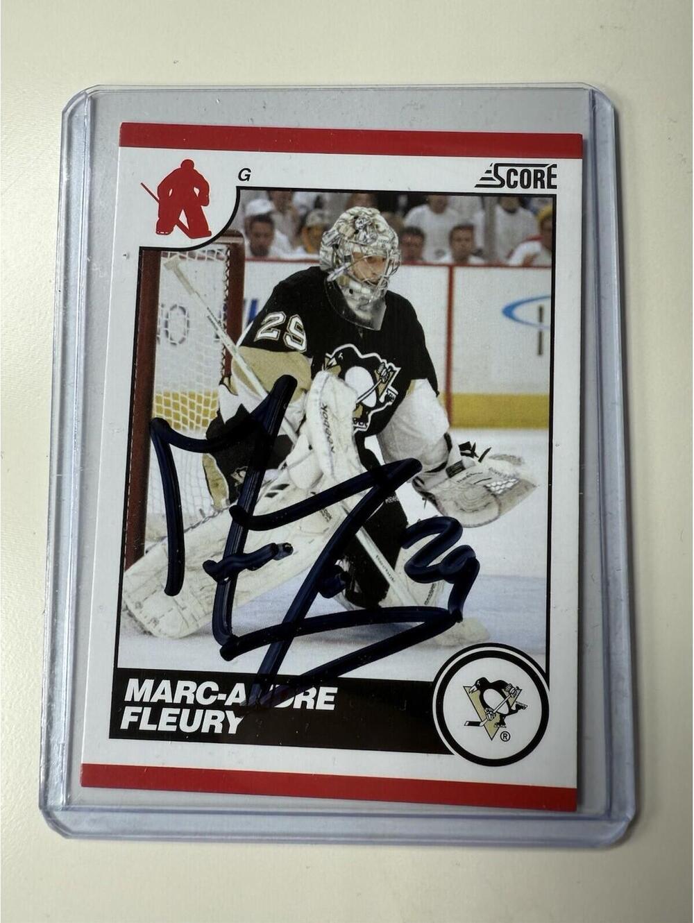 Marc-Andre Fleury Autographed NHL Pittsburgh Penguins 2010 Panini Score Card